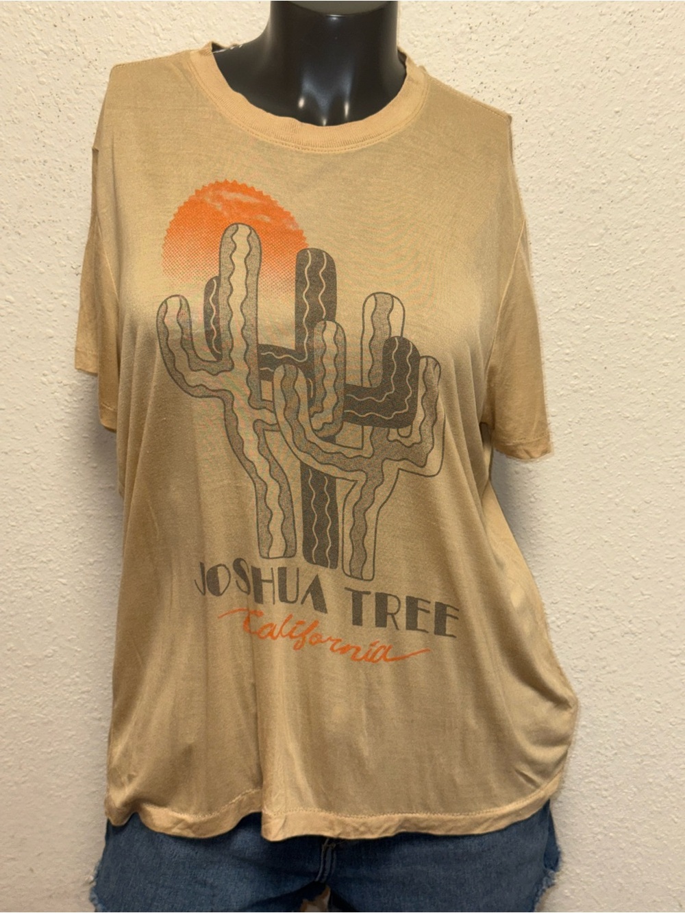 Junk Food Clothing Tan Joshua Tree Cactus Tee with Orange Sun